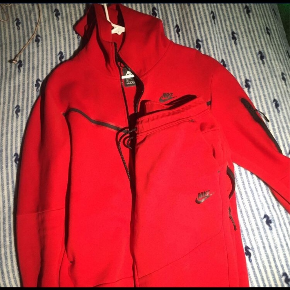 Red Nike tech fleece jumpsuit. - Picture 1 of 6